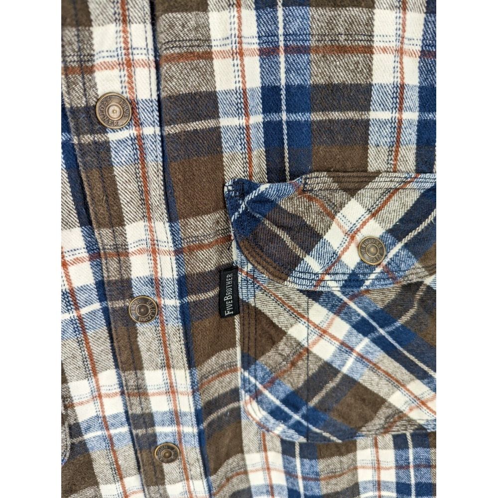 Five Brothers Men's Heavy Plaid Flannel Button Up Shirt, Men's XL, Brown & Blue - Picture 4 of 7